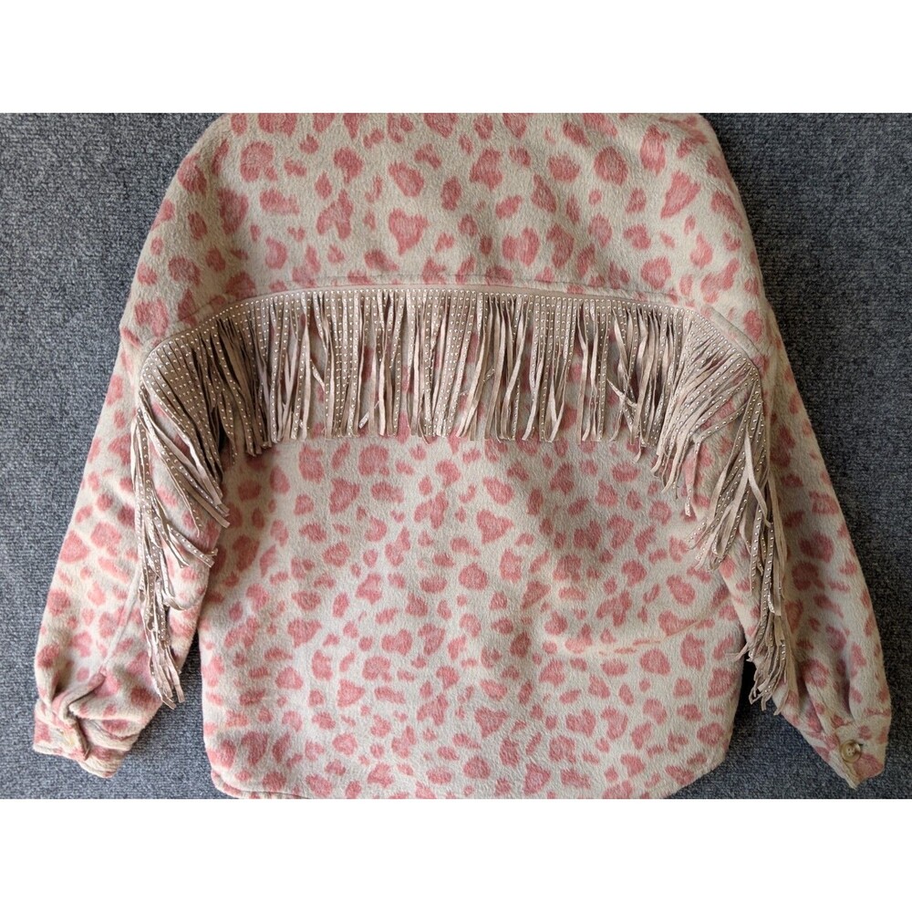Blue B Leopard Print Fringe M Shacket Western Boho Brushed Flannel Jacket Cowgir - Picture 13 of 13
